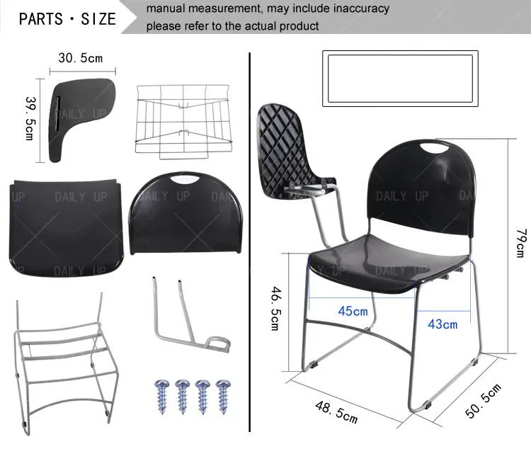 Sled Frame Training Chair With Tablet Ergonomic Conference Meeting Chair With Writing Pad Student Study Chair With Book Holder