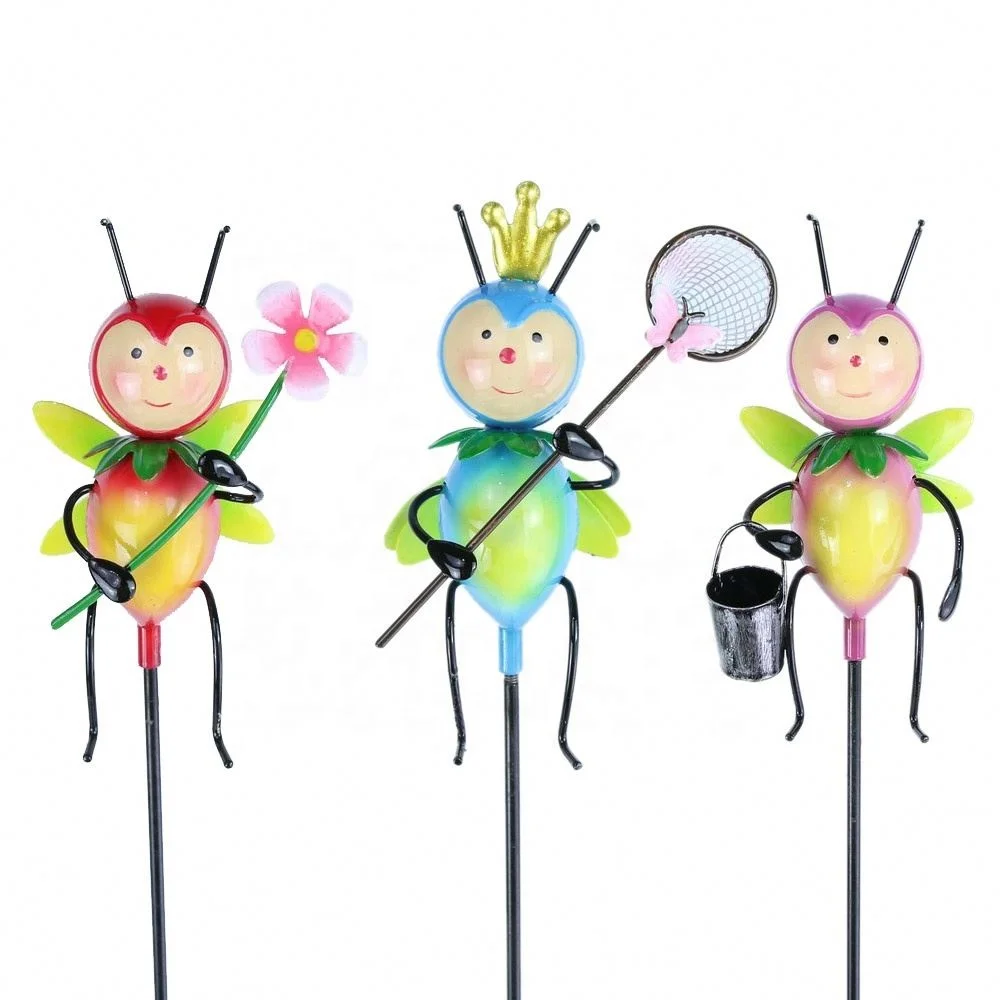 3 Models Different Styles Metal Bee Flower Pot Stake