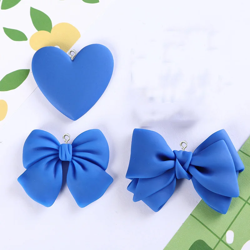 kawaii blue resin bowknot heart charms