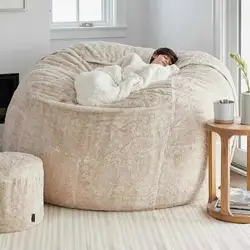 Wholesale Custom Luxury Beanbag Three Seat Bedroom Faux Fur Living Room Beanbag Sofa Cover
