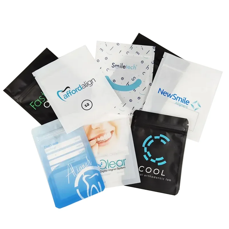 Matte Black Small Reusable Ziplock Packaging Bags For Clear Invisible Aligners Bag Orthodontic Remover Packing Bags