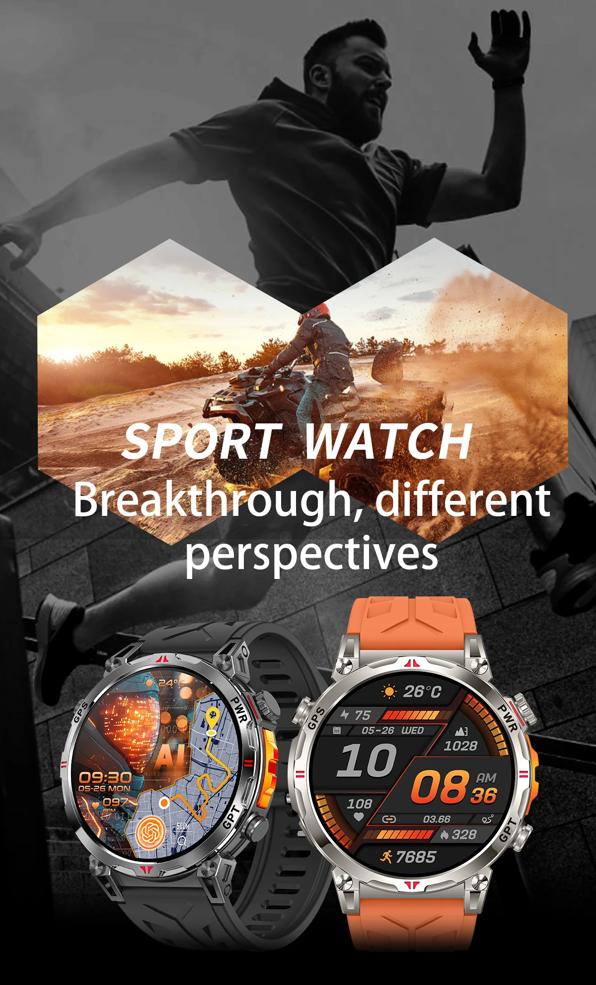 Global Positioning System Smartwatch With Compass And Voice Assistant_voghion.com