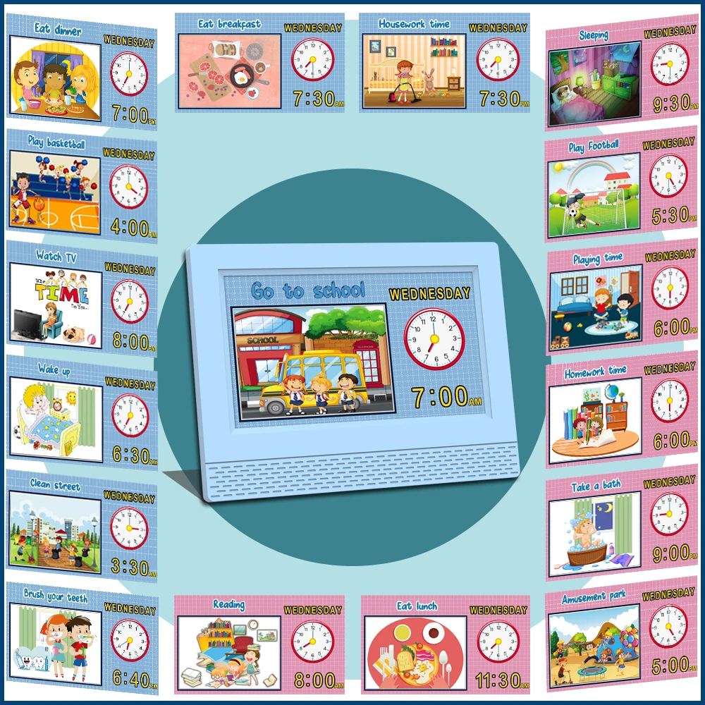 7 Inch LED Digital Alarm Clock for Kids Support Picture & Video Playing with Multiple User Interface and Colorful Text Display