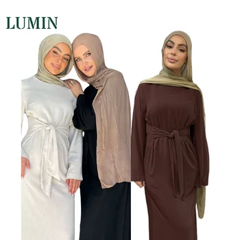 Women's Elegant Linen Cotton Modest Abaya Daily Wear Islamic Clothing for Muslim Women with Belt Wrap