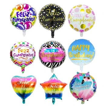 Hot selling birthday aluminum balloon round five star Heart Birthday party decorative spanish round balloon 18inch