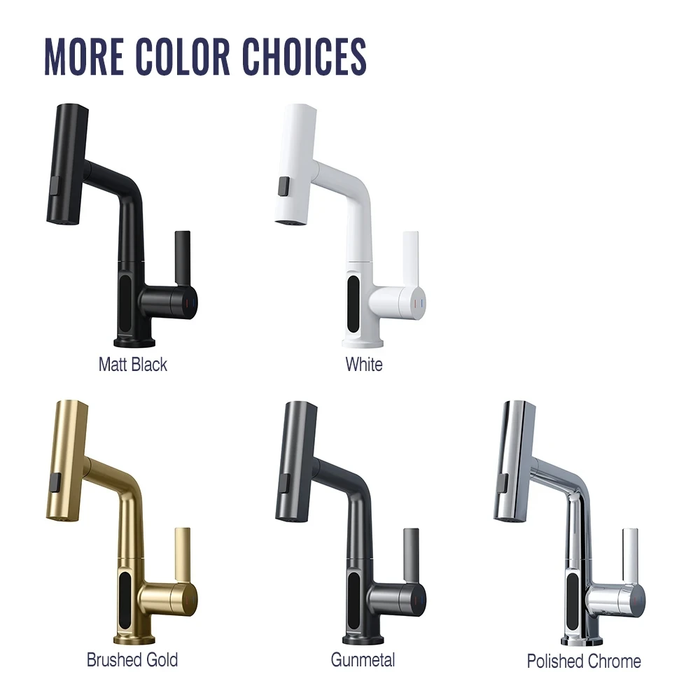Temperature Digital Display Basin Faucet for Bathroom Pull Out Waterfall Stream 3 Way Sprayer Hot Cold Water Sink Mixer Wash Tap