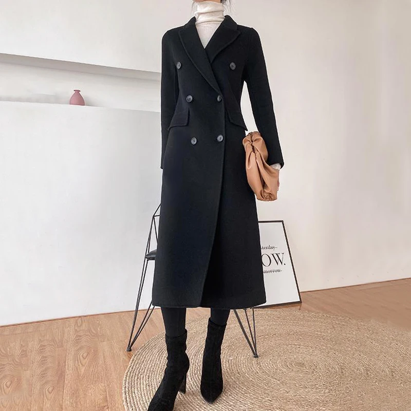 2023 Arrivals New Products Elegant Casual Wear Light Luxury Woolen Jacket  Double-breasted Over-the-knee Thicken Coat - Buy American