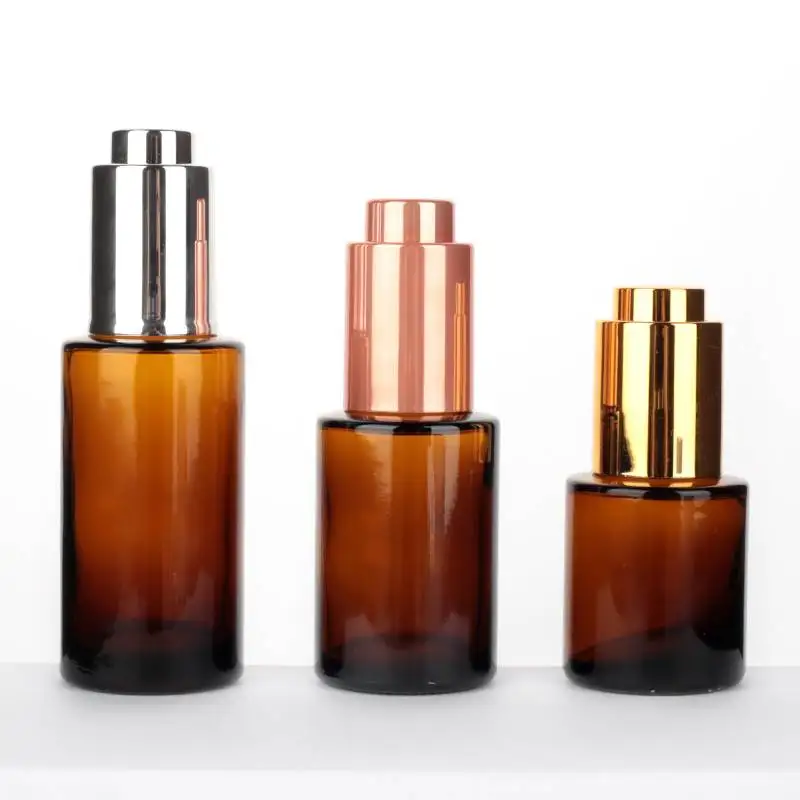 20ml 30ml 40ml Amber Empty Glass Dropper Bottles with Aluminium Gold Push Cap
