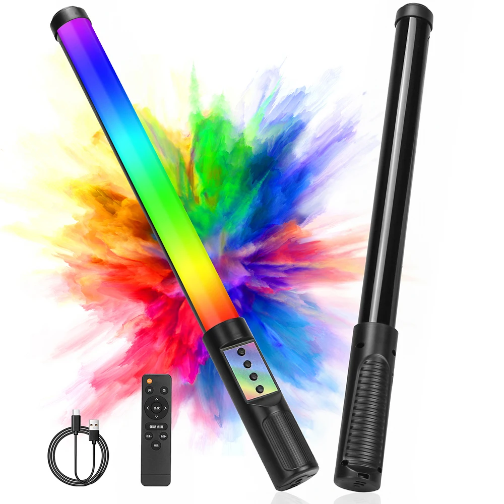 Video RGB LED Bar Portable Handheld Tube Light Wand Remote Control Webcam Lighting 205LM 8W RGB Photography Light Stick