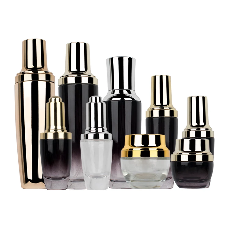 oil dropper bottle flask with gold dropper matte black cosmetic bottle packaging skincare packaging full set luxury