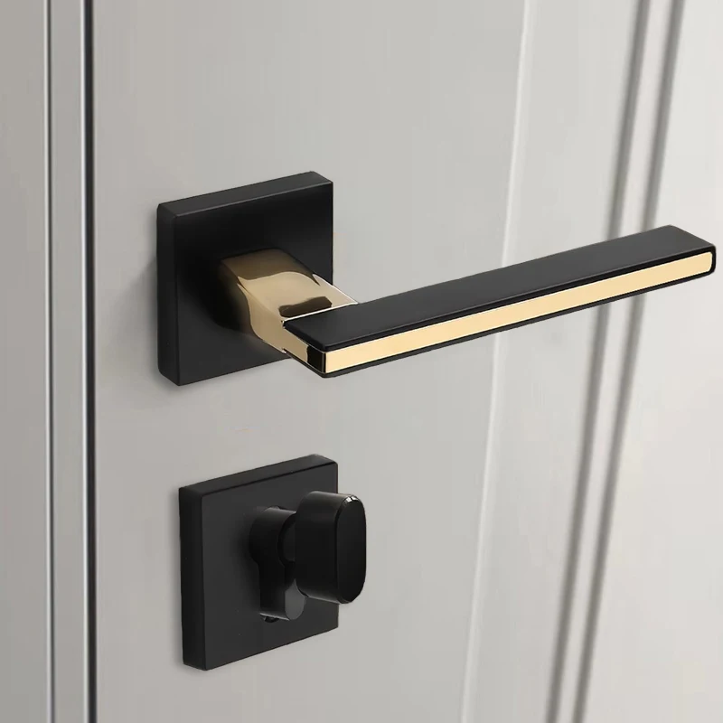 Door Handles Luxury Modern Door Lock Handle Sets Zinc Alloy Square Rosette Lever Matte Black Gold Interior Room Door Handle