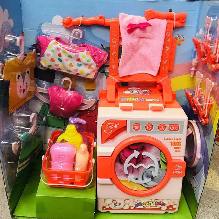 Детская игрушка для ролевых игр бытовая имитация электрическое освещение розовая волшебный ролик стиральная машина набор с музыкой