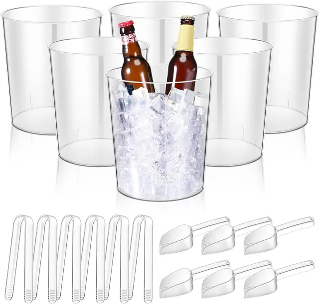 Round 5L Clear Plastic Round Beverage Tub Ice Bucket with Handles for Parties Beer