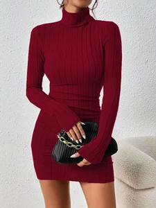 New Women's Clothing Autumn and Winter Simple Crew-Neck Versatile Ladies Sweater Dress Daily Versatile Leisure Women's Wear