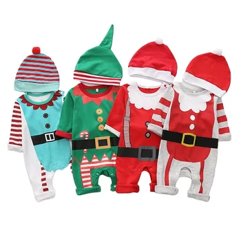 ins Autumn baby Santa Claus Christmas onesie baby boy's & girl's long-sleeved romper with hat two-piece cotton factory wholesale