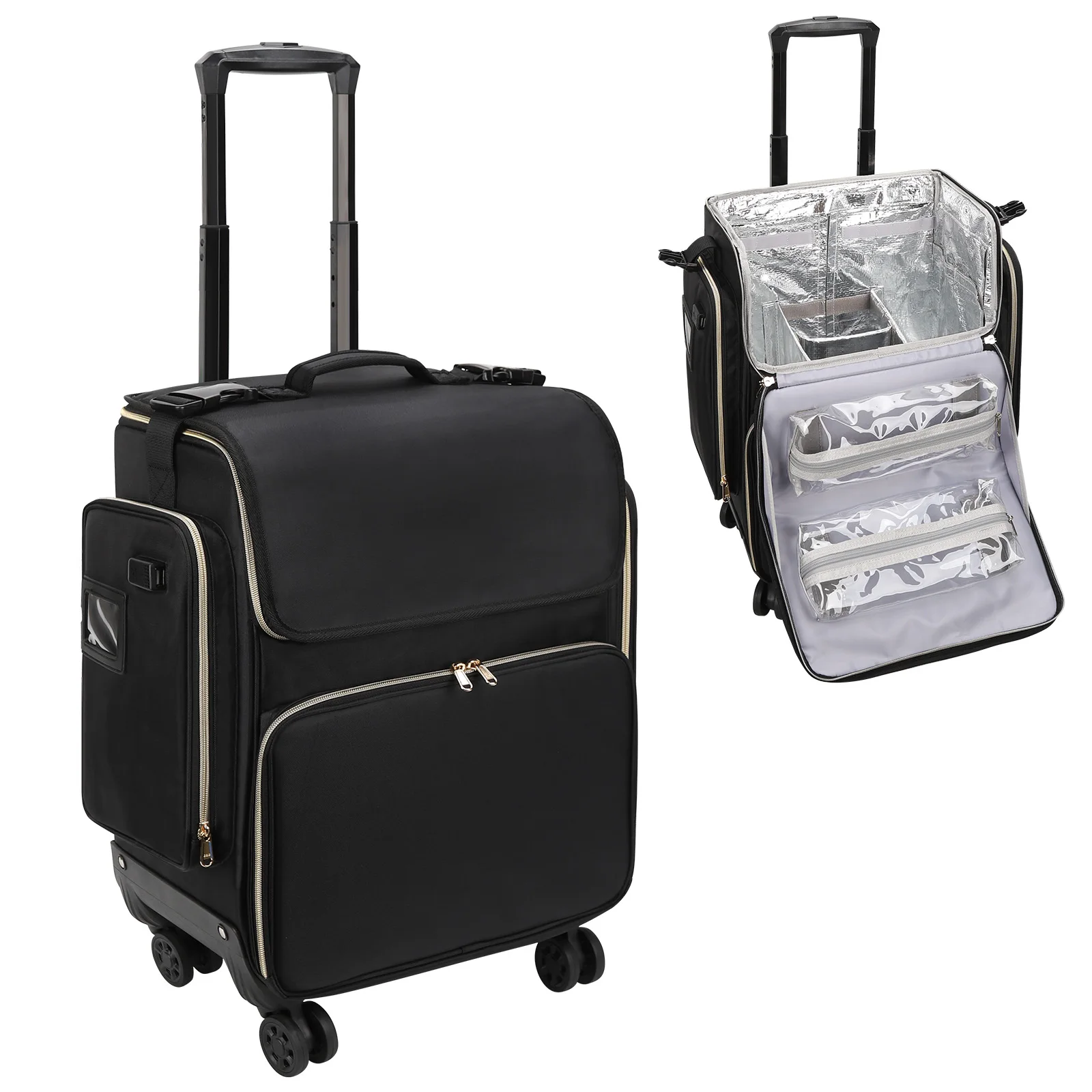 Luxurious Large Nylon Makeup Trolley Bag For Travel Cosmetics