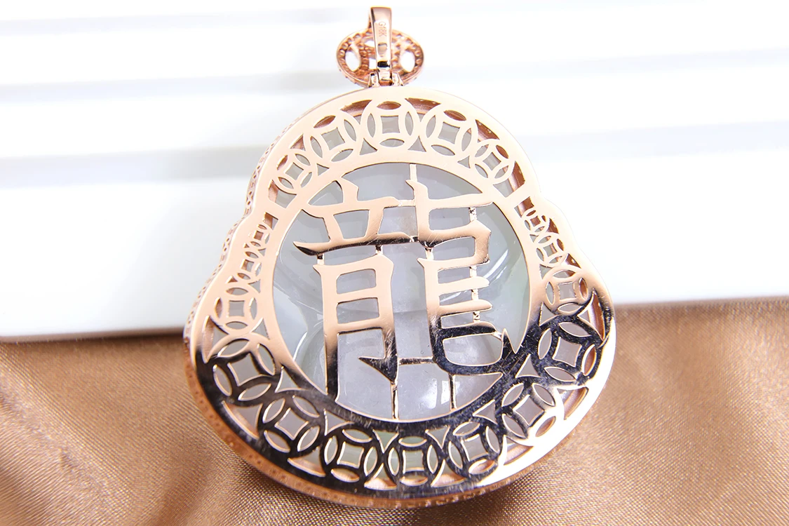 Handmade Custom 18K Gold Jade with Lab Grown Diamond HPHT Bling Pendant Jewelry