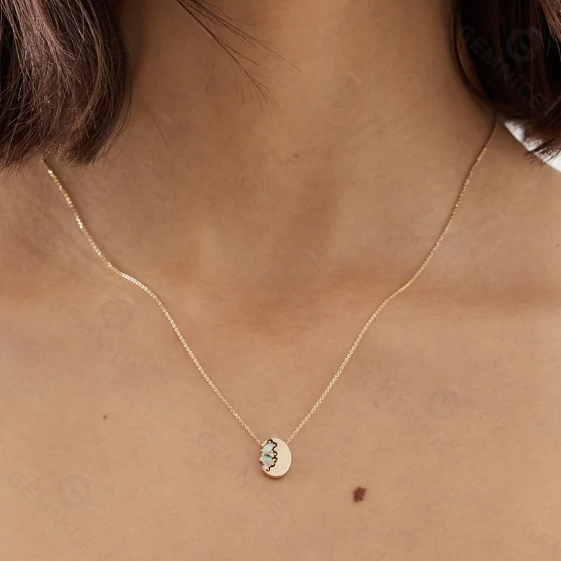 Gemnel Fine Chain Oval Disc Pendant Marquise Opal Charms Diamond 925 Sterling Silver Necklace