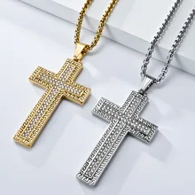 Hip Hop Fashion Jewelry 18K Gold Plated Stainless Steel Pendant Link Chain Necklace Titanium Steel Cross