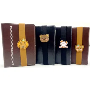 PU Hardcover with High Quality Paper Loose Leaf Booklet Notebook with Pockets Inner and Lovely Furry Bear for Writing Dairy