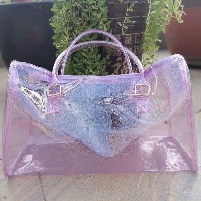 Wholesale Customize Transparent Holographic TPU Duffel Bag with Logo Low  Price for Clear PVC Hologram Pink Duffel Bag Laser From m.