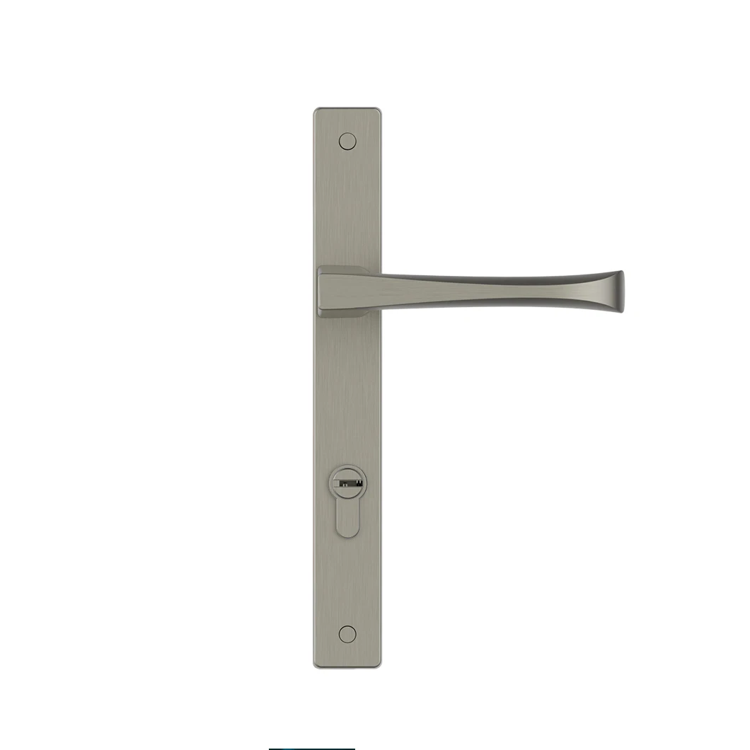 Wholesale Zinc Alloy Narrow Panel Door Lock Handle Set Modern Bedroom Entrance Door Handle With Plate for Wooden Door