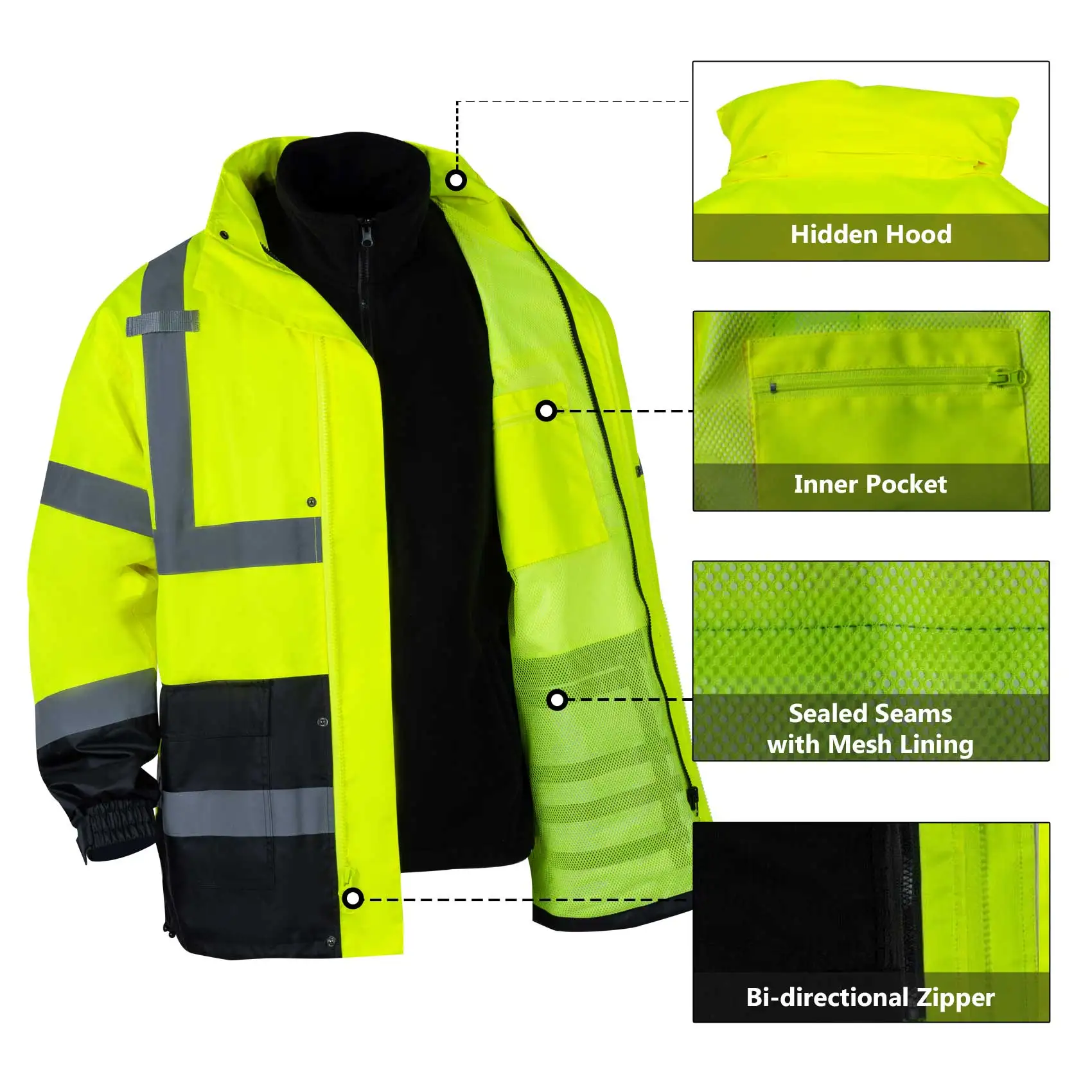Men's Class 3 Hi Vis 3 In 1 Waterproof Reflective Winter Jacket