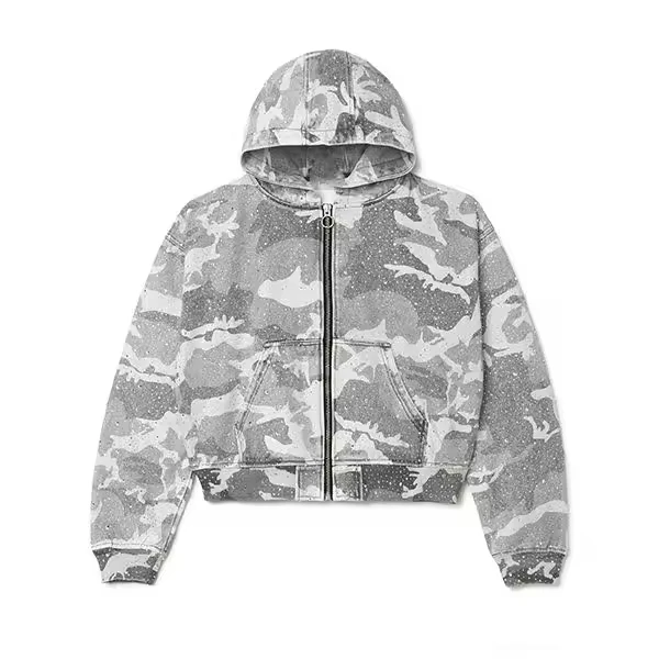 New Arrival Winter Embroidered 100% Cotton High Quality Rhinestone Boxy Fit Zip-Up Hoodie for Men