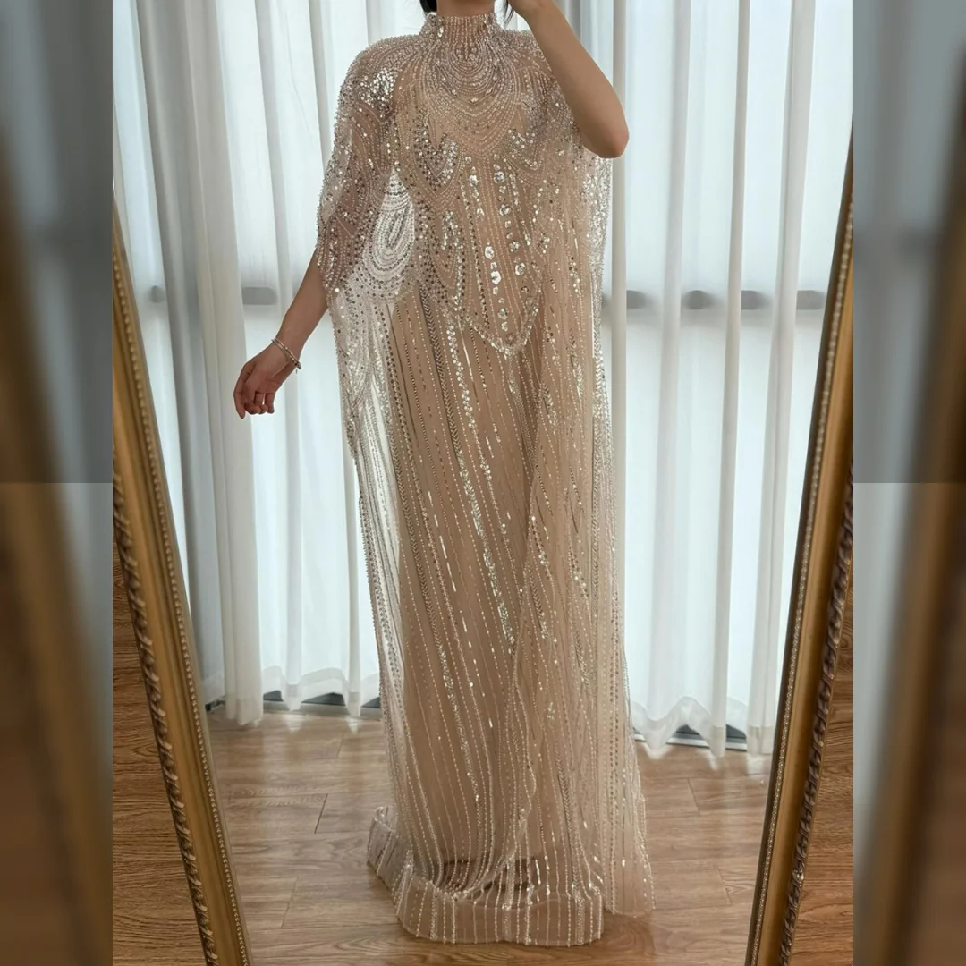Serene Hill LA72945 Champagne Luxury Beaded Kaftan Style Evening Dresses  2025 Wedding Party Gowns for Women