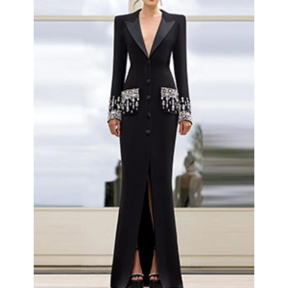 diamond collar long dress Long Beaded Prom Dress with Choker Collar Silver/Nude / 12