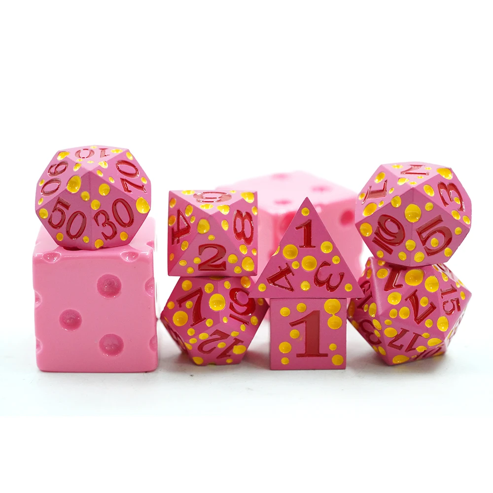 Egendesignet Zinklegerings Polyeder Metallterninger D&d Rpg Miniature Spillspill Rosa Osteterninger D4 D20 Terningsett til Brettspill