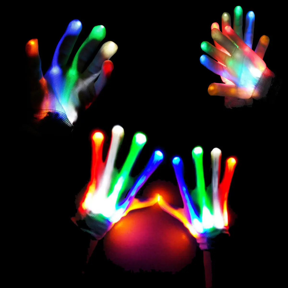 Wholesale Rave Light Flashing Finger Lighting Glow Mittens LED Glow Gloves for Halloween