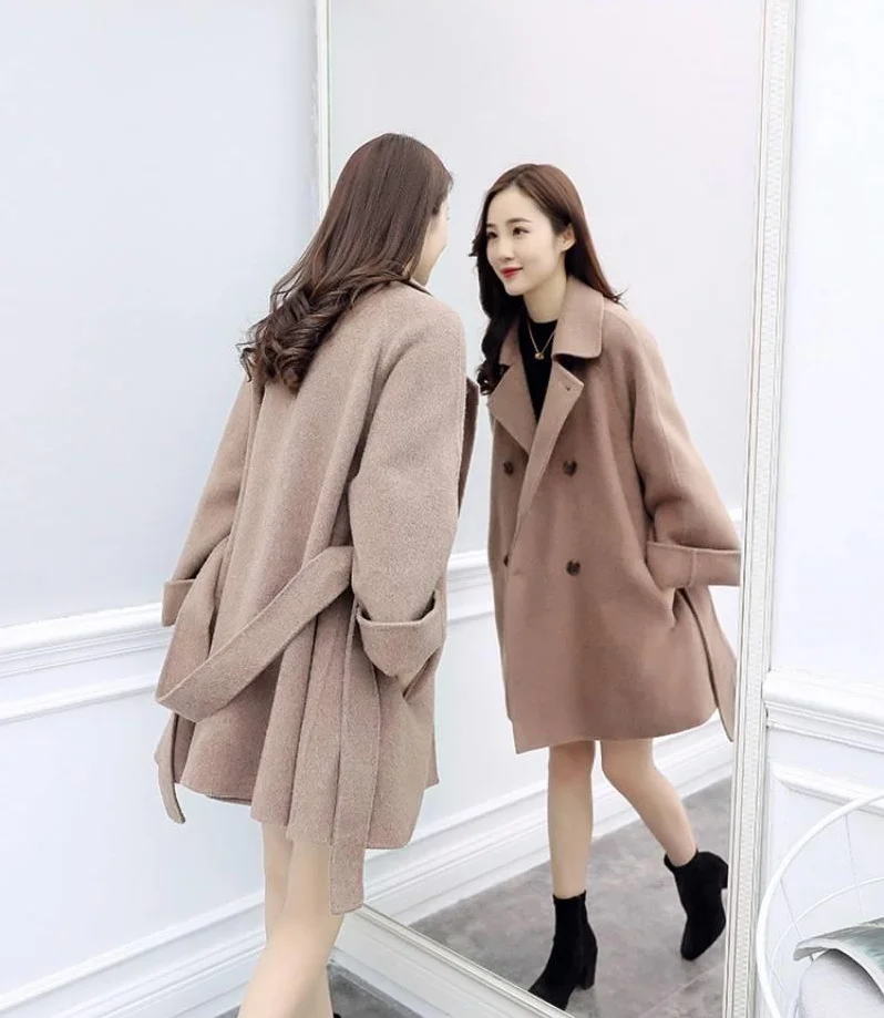 Wholesale New Fashion Autumn Winter Women Long Woolen Coat Solid Color ...