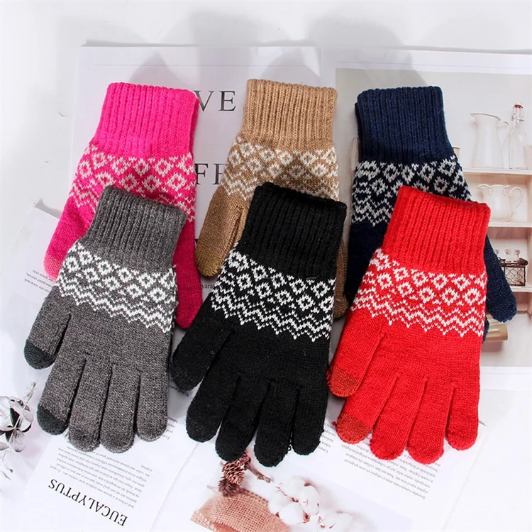 Ladies Cosy Lined Jacquard Knitted Gloves 