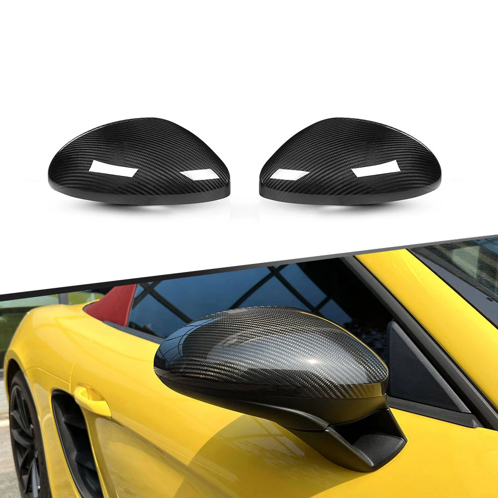 Gloss Dry Carbon Fiber Mirror Caps For Porsche 718 Cayman Boxster Year 2016-2021 Dry Carbon
