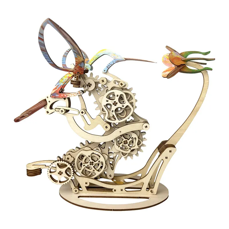Dynamic Mechanical Hummingbird Ornaments DIY Handmade Graffiti Toy Assembly Model Wooden 3D Puzzle Wholesale