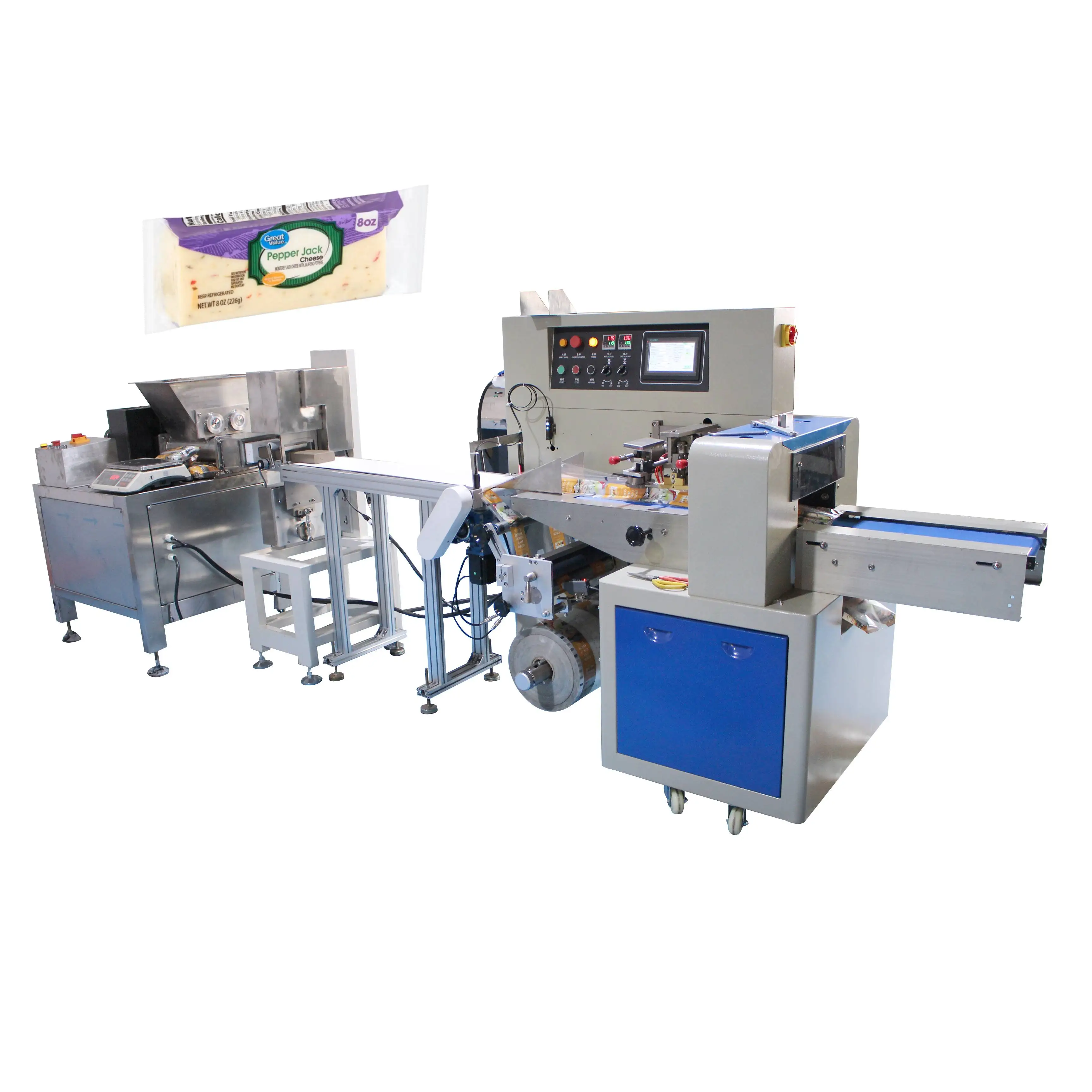 Automatic Horizontal Extruder Machine Sugar Fondant Sharp Cheddar Cheese Cube Packaging Machine Hffs Packing Machine Servo Motor