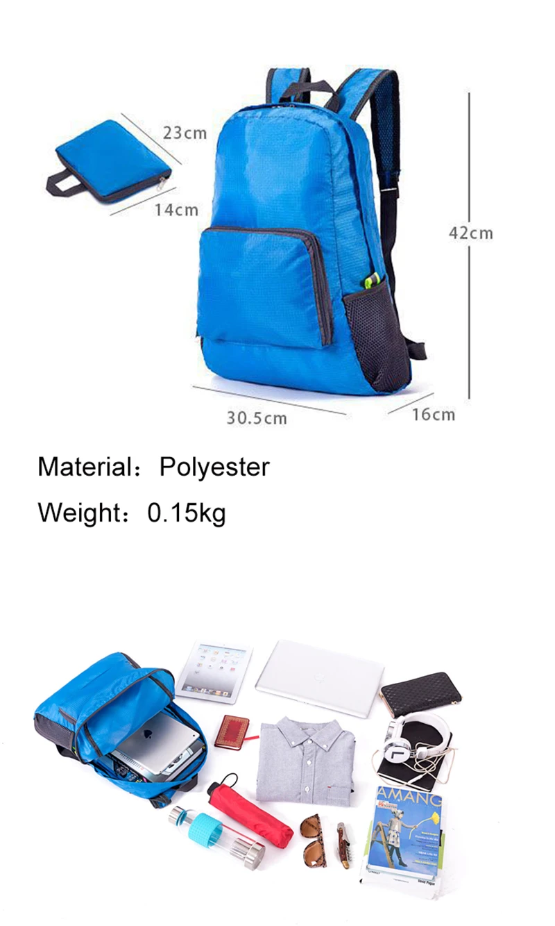 Cheap Durable Custom Ultralight Folding Back Pack Outdoor Sports Travel Polyester Waterproof Foldable Backpack