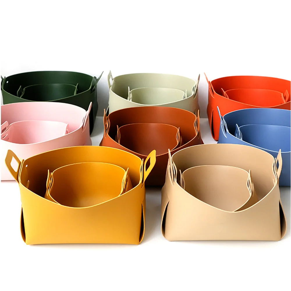 Маленькая кожаная складная корзина для хранения прямоугольная декоративная с ручками организации