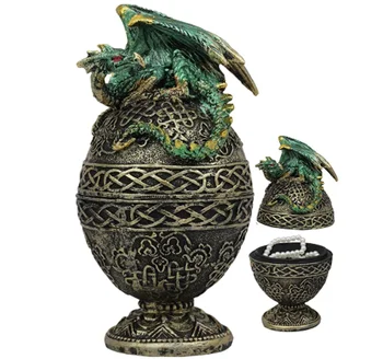 Resin Green dragon perching golden egg jewelry box