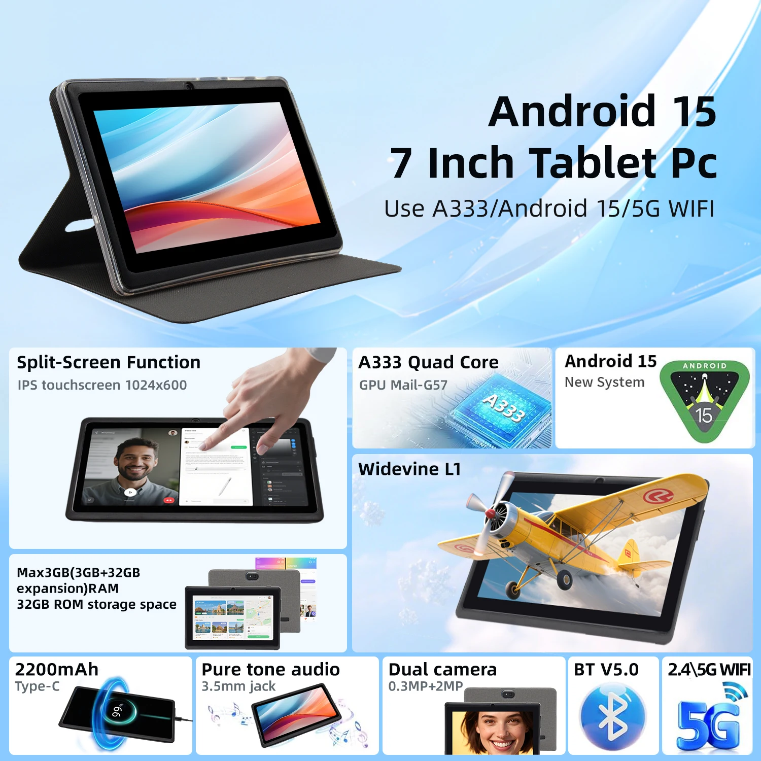 7 Inch Tablets with Allwinner CPU A333 - Penta Core 1.8ghz