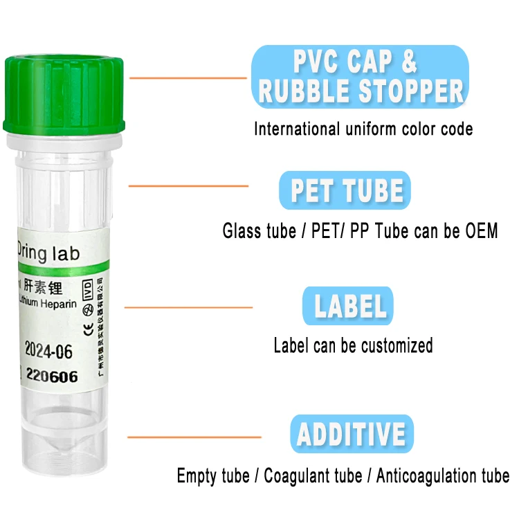 1ml Medical Micro Blood Collection Tube Lithium Heparin Disposable
