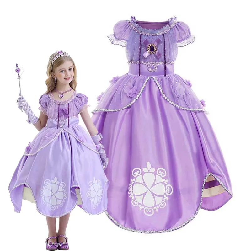 open lace back dress Girls Rapunzel Princess Sofia Costume Birthday Christmas Halloween Co, 4-5 Years main image 0