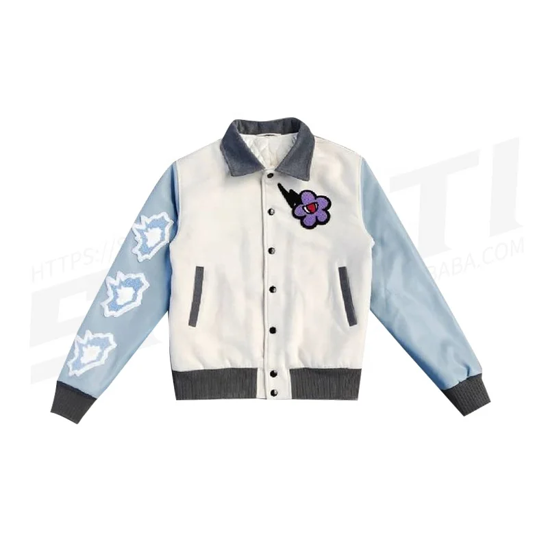 Custom Winter College Jacket Design Breathable Cotton Fleece Button Chenille Towel Embroidery Baseball Bomber Letterman Varsity gallery 3
