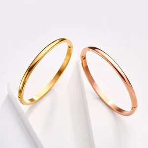 18K Gold Plated Stainless Steel Natural Stone Simple Glossy Cuff Bangles Waterproof Unisex Bracelets