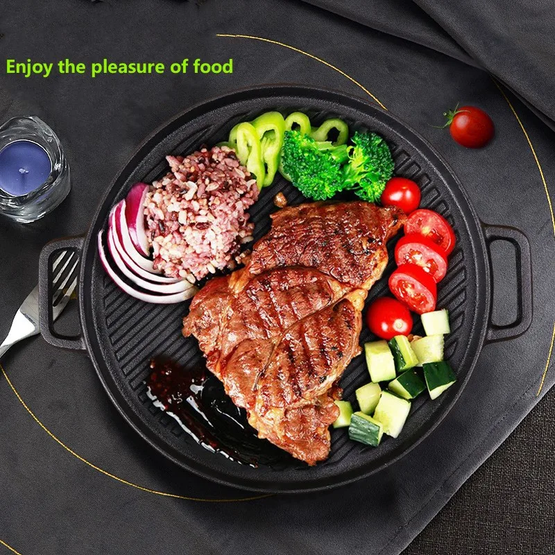 Hot Sale Camping Round Black 30cm Cast Iron Griddle Stove Top BBQ