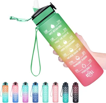 Custom Large Capacity Colors BPA Free Cheap Sports 32 oz Portable Gym Water Bottles with Times to Drink and Straw