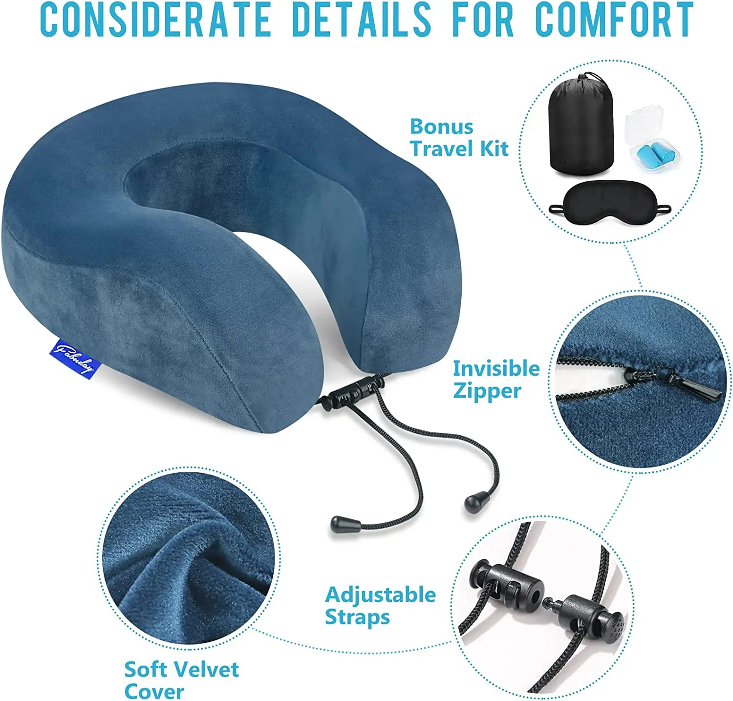 Fabuday Travel Pillow Memory Foam - Head Neck Support Airplane