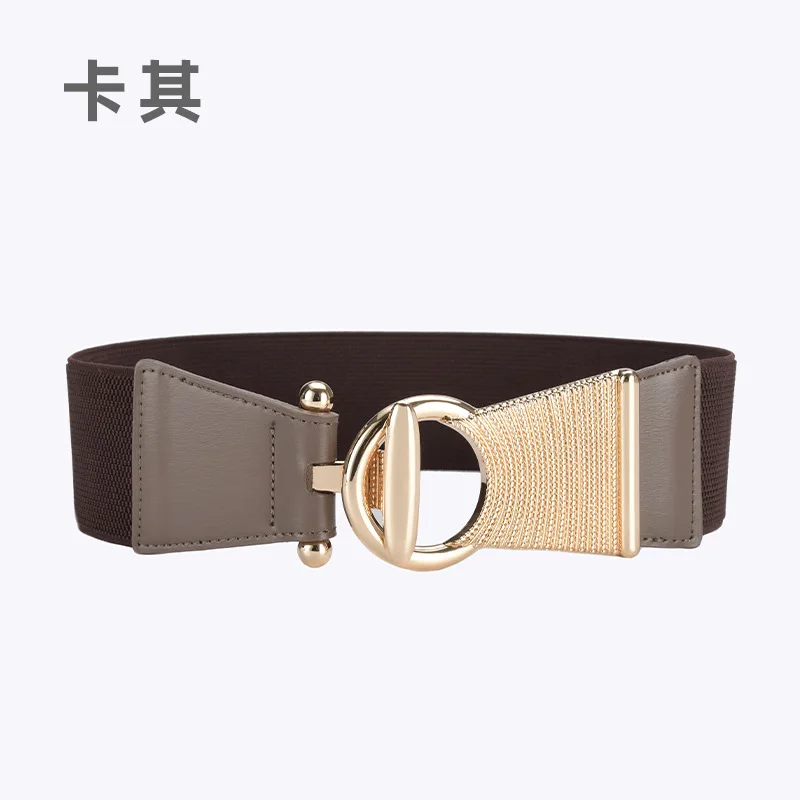 Elastic Wide Belt for Dress Metal Buckle Women Leather Belts