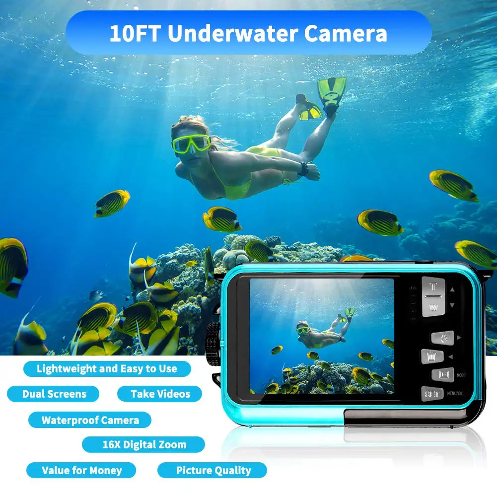 2.7K 48MP Digital Camera HD Rechargeable Underwater Camera Dual Lens Waterproof Cameras